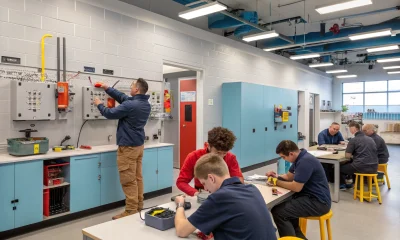 Students working in electrical engineering classroom lab