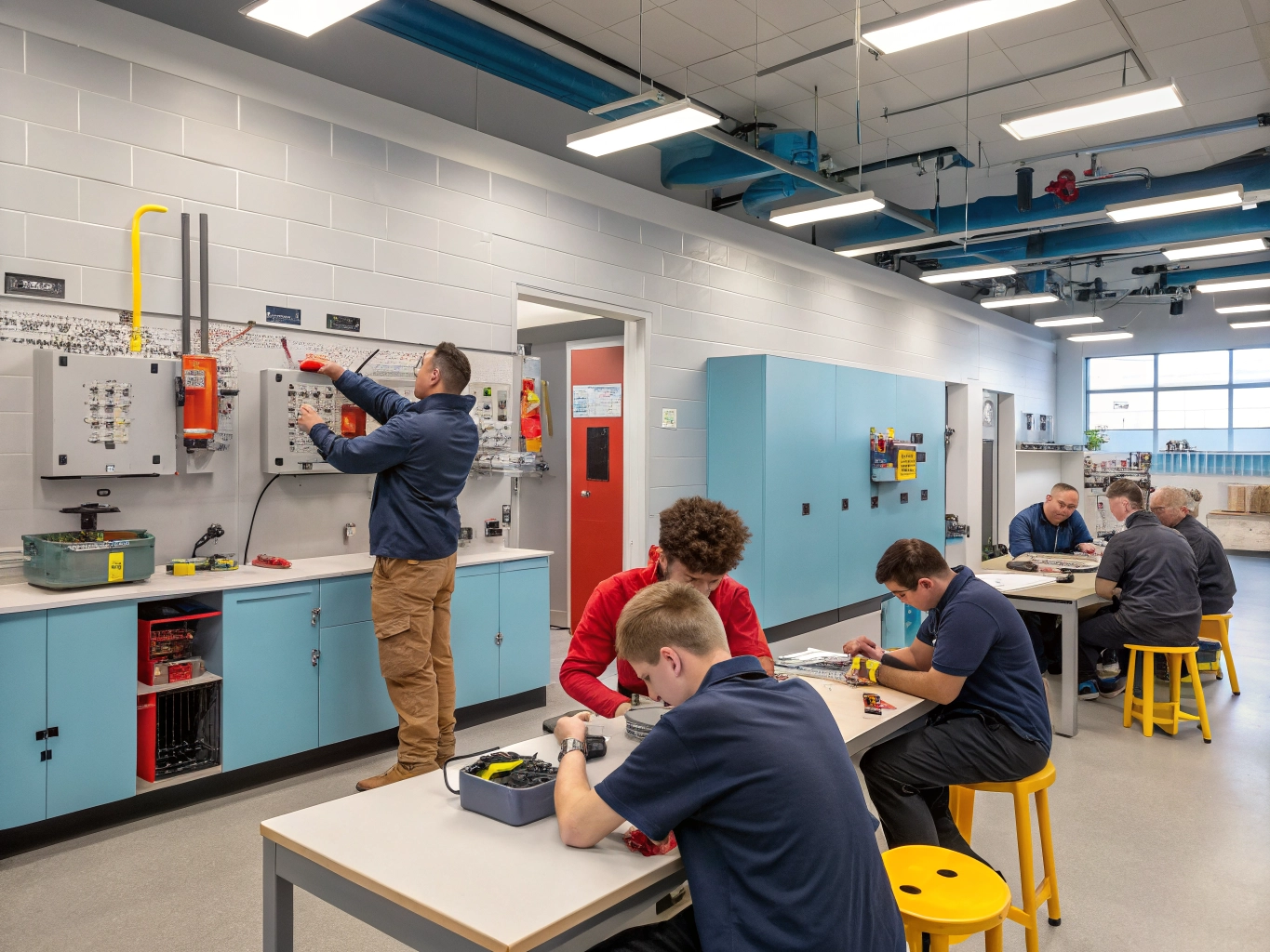 Students working in electrical engineering classroom lab