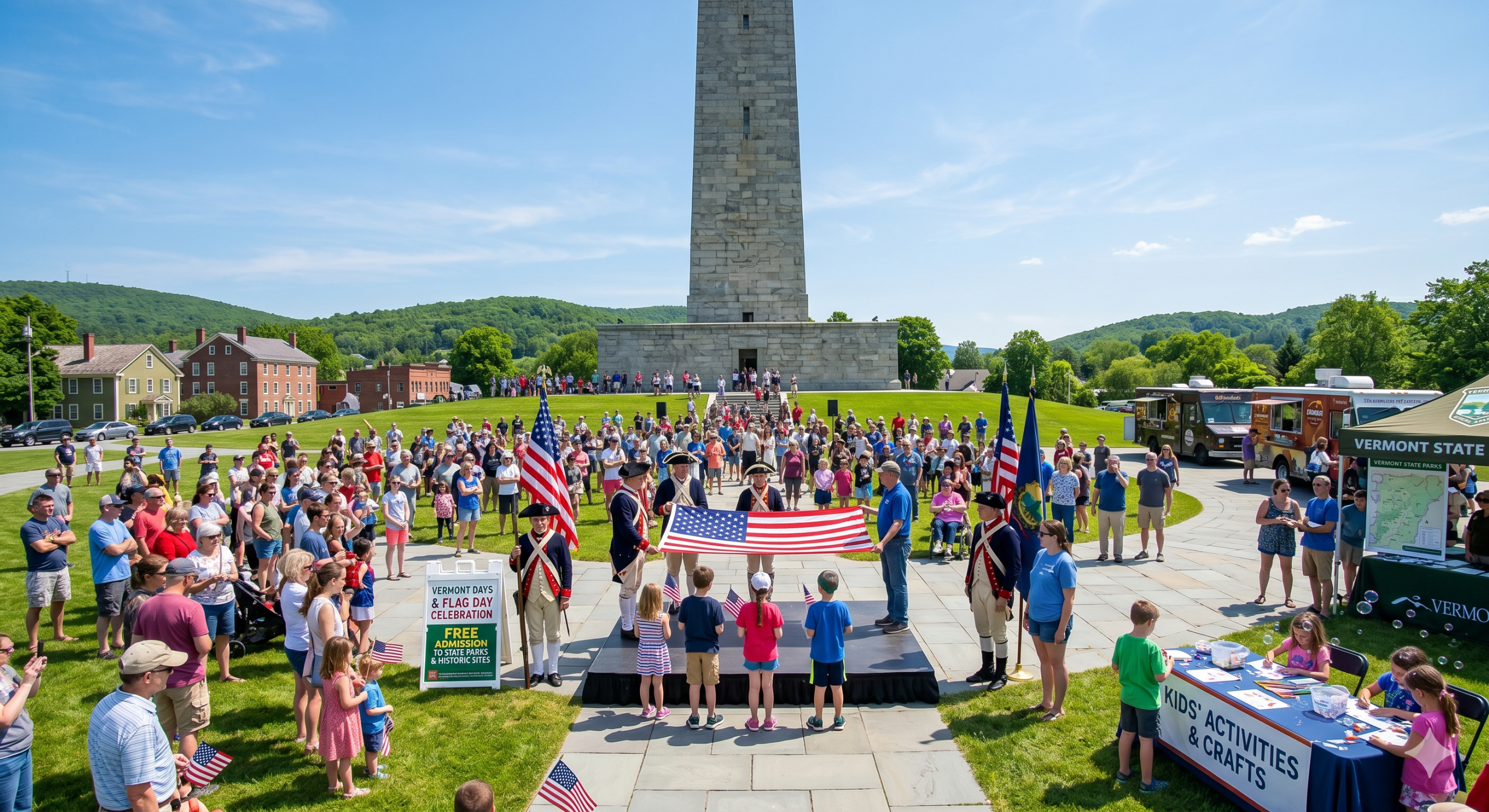 Flag Day celebration at Vermont monument with crowd