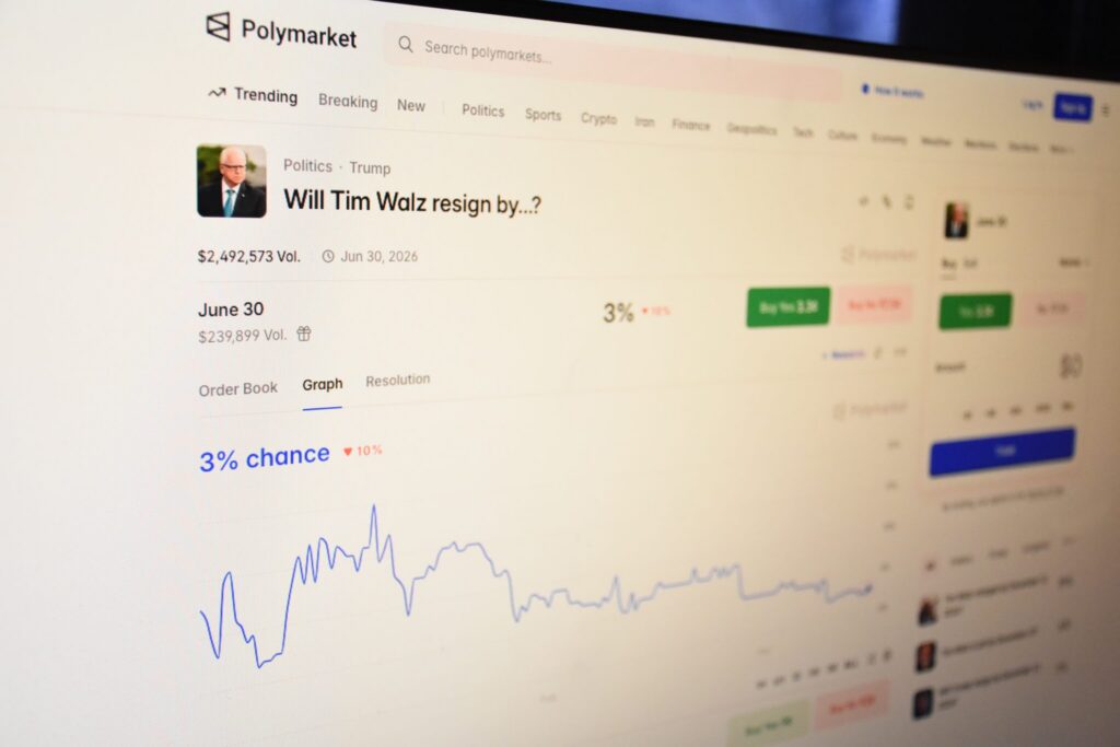 Polymarket page showing Tim Walz resignation odds
