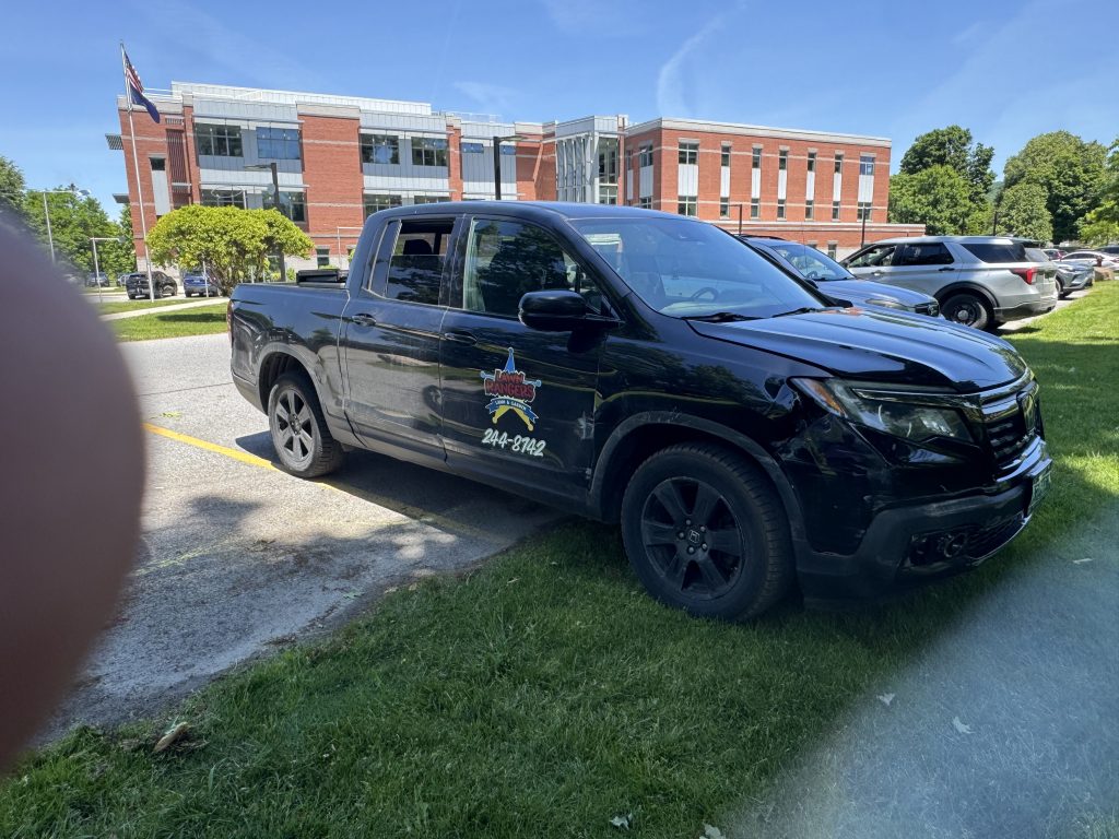 Black Lawn Rangers pickup that was involved in the single vehicle crash in front of the freeze at 1 pm on 8 June 2026