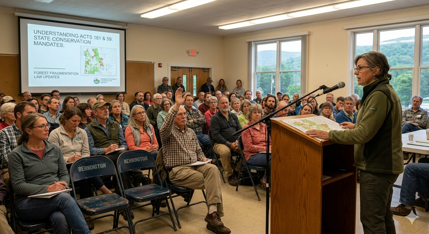 Community meeting with speaker addressing seated audience