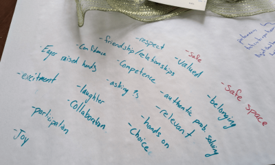Large paper with handwritten positive words