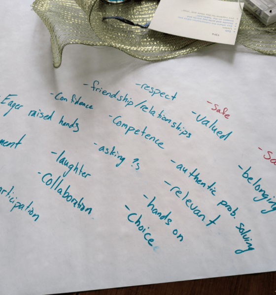 Large paper with handwritten positive words