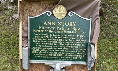 Ann Story historical marker in wooden crate