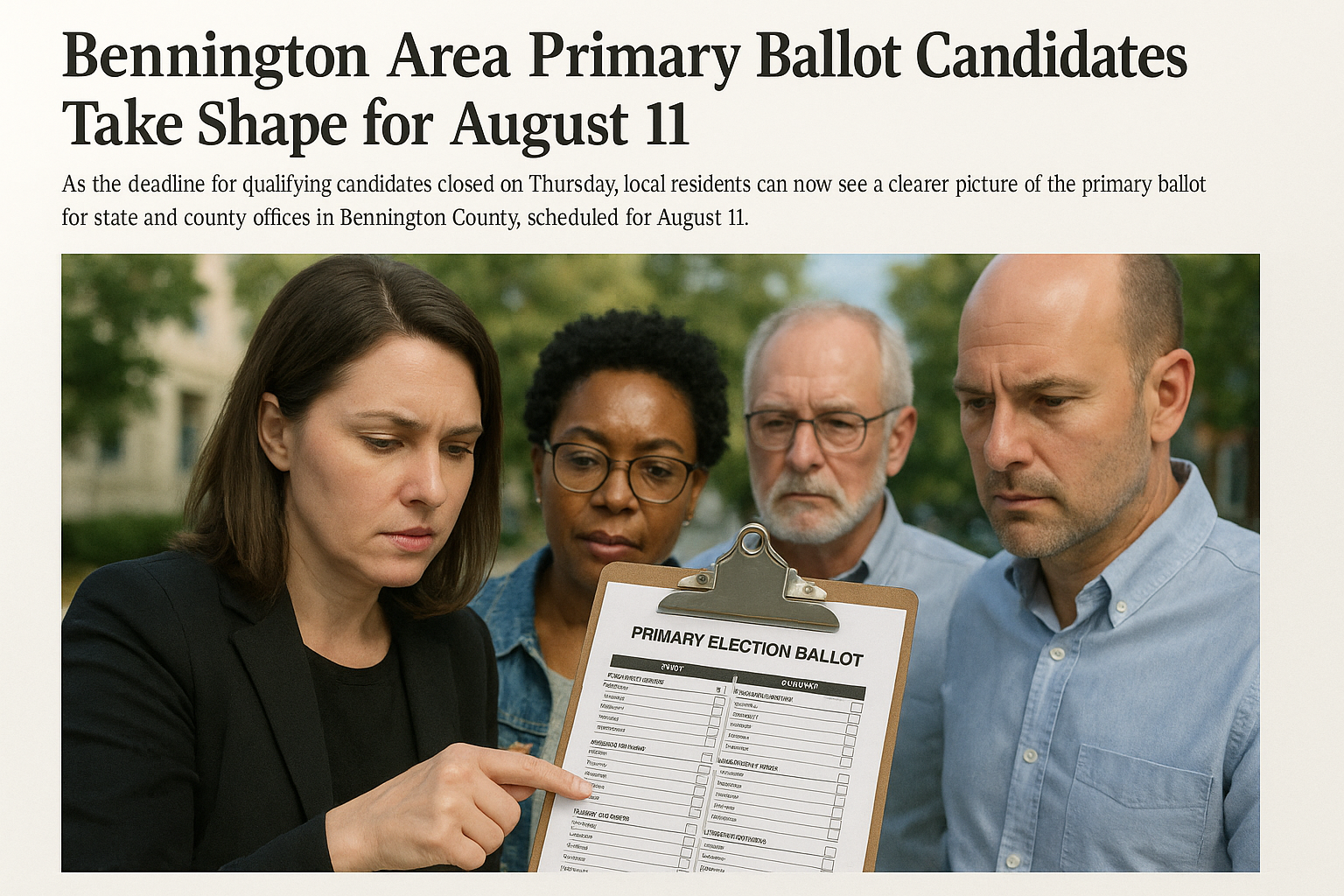 Bennington Area Primary Ballot Candidates Take Shape for August 11