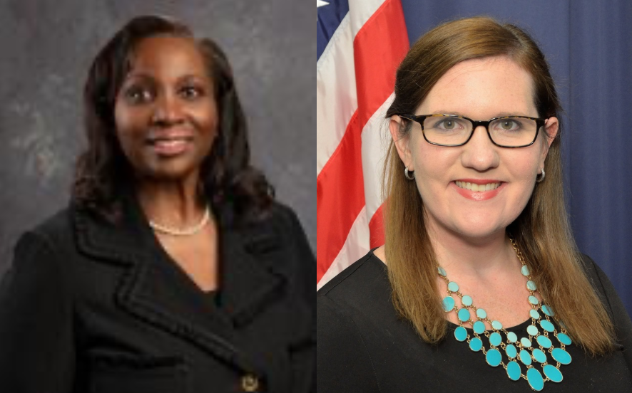 Two professional women in formal headshots