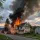 House engulfed in flames with thick black smoke
