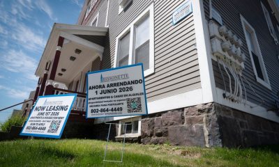 Now leasing signs outside residential house
