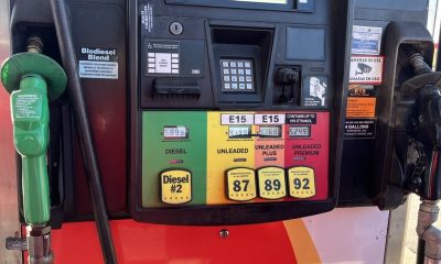Gas pump displaying diesel and unleaded fuel options