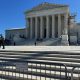 U.S. Supreme Court building with closed area barricade