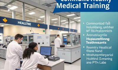 Medical students training in modern laboratory classroom