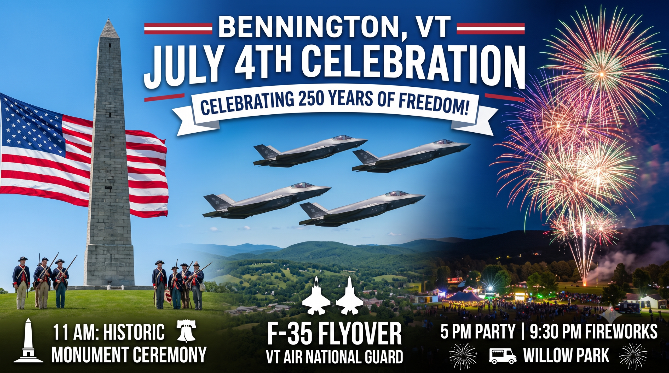 Bennington VT July 4th celebration event banner