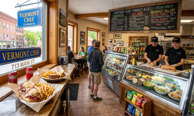 Interior of Vermont Chef deli with sandwiches and customers