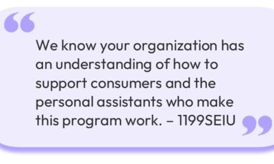 Testimonial quote from 1199SEIU about organizational support