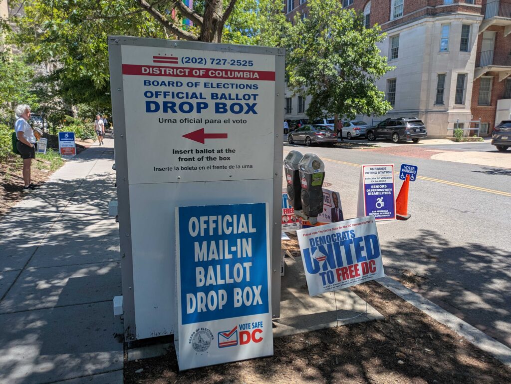 DC official mail-in ballot drop box on sidewalk