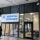 University hospital entrance with glass doors