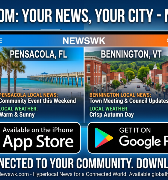 Newswk app advertisement featuring Pensacola and Bennington local news