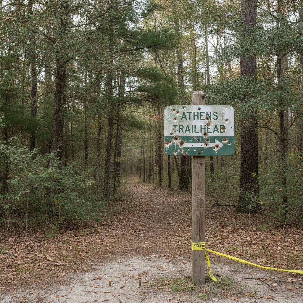 Police Seek Tips After Trailhead Sign Shot in Athens