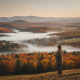 A person in a hat stands overlooking a foggy valley filled with autumn foliage in Benning — Bennington VT weather forecast