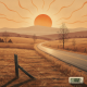 A sun setting over a rural landscape with a thermometer showing 102°F, symbolizing a he — Bennington County heat advisory