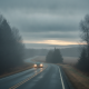 A car drives on a winding road through foggy conditions in Bennington County, with ov — Bennington County weather forecast