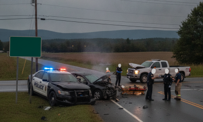 Emergency responders at the scene of a three-vehicle crash involving a police cruiser on — Bennington Police Cruiser Crash