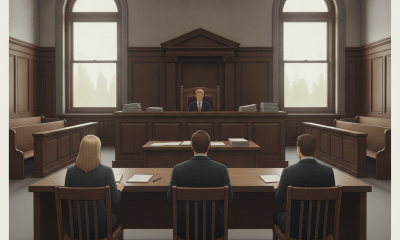 A courtroom scene during Bennington Superior Court hearings with a judge and three seated individuals at a table.