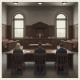 A courtroom scene during Bennington Superior Court hearings with a judge and three seated individuals at a table.