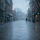 A lone figure walks down a wet, empty street in Bennington, Vermont, under gray skies and — Bennington VT weather forecast