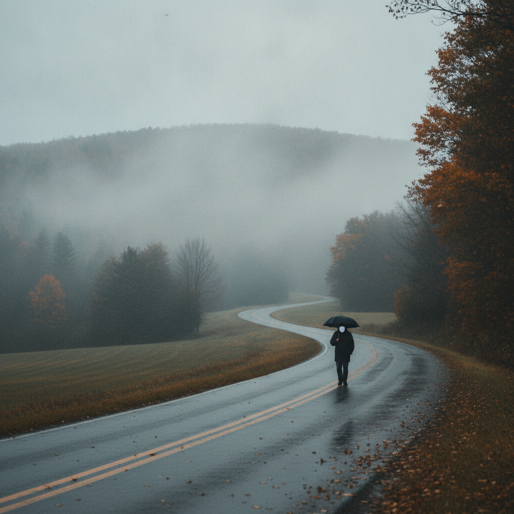 Dense fog and low clouds roll over autumn hills in a Bennington County weather forecast update.