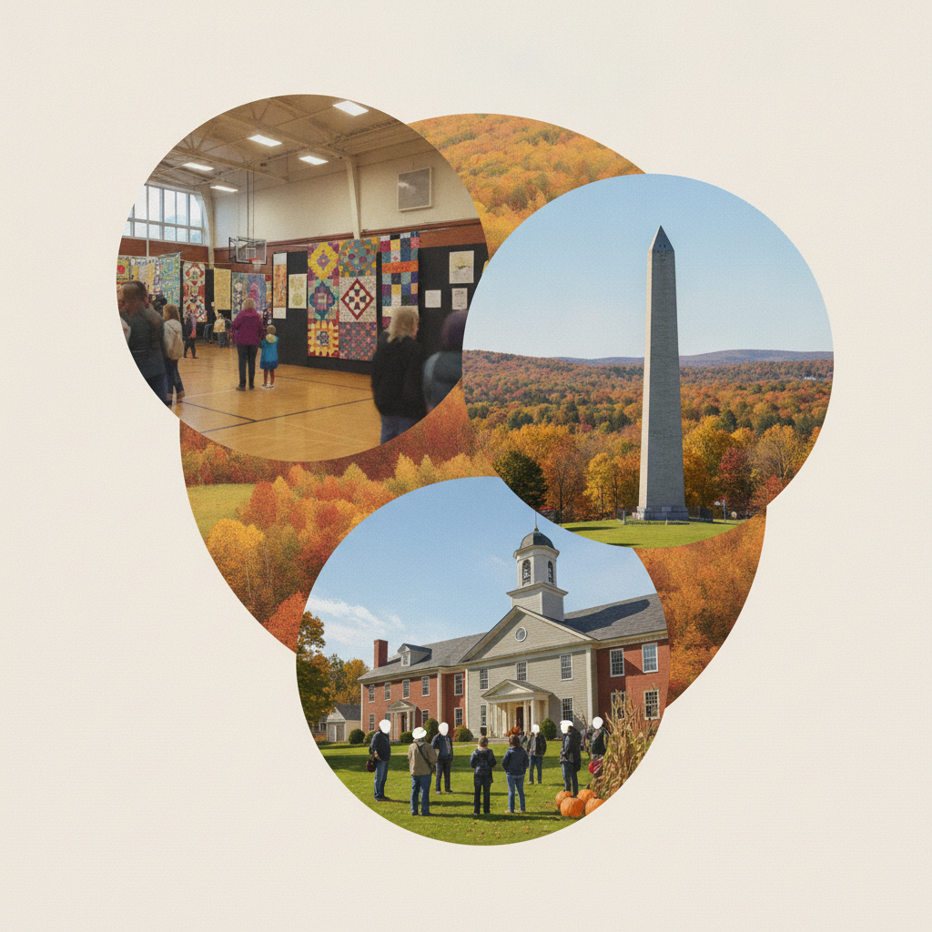 Collage of autumn activities in Bennington, VT, featuring the Quiltfest, Benn — Things to Do in Bennington VT This Weekend