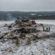 Debris from a house explosion in Granville, Vermont, with firefighters on the scene amid sn — Granville VT House Explosion