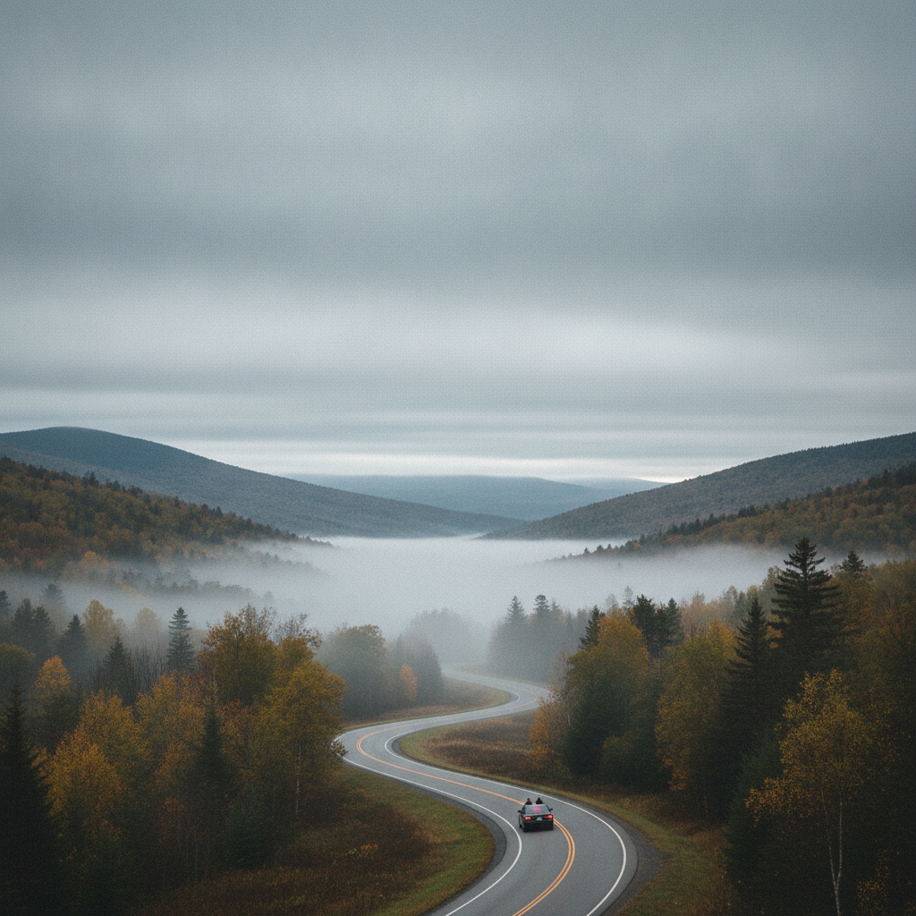 Dense valley fog and gray, overcast skies shroud the hills during mild Bennington County weather.
