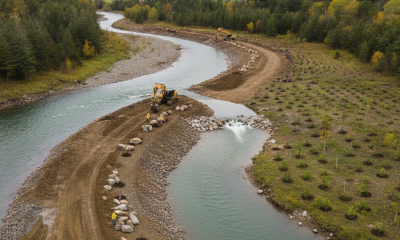 Construction work on the Green River restoration project in Sandgate, Vermont, with — Green River Restoration Sandgate VT