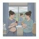 Two women in a hospital room holding newborns, one with a visible baby bump, discus — rural C-section opioid prescriptions