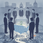 Illustration depicting a group of men around a ballot box with symbols of justice — criminal justice ballot measures 2026