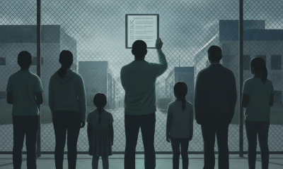 Group of people standing by a fence, looking at an immigrant detention facility — immigrant detention facility inspections