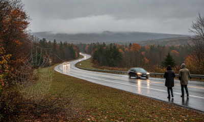Overcast skies over an autumn landscape illustrating the Bennington County VT weather forecast.