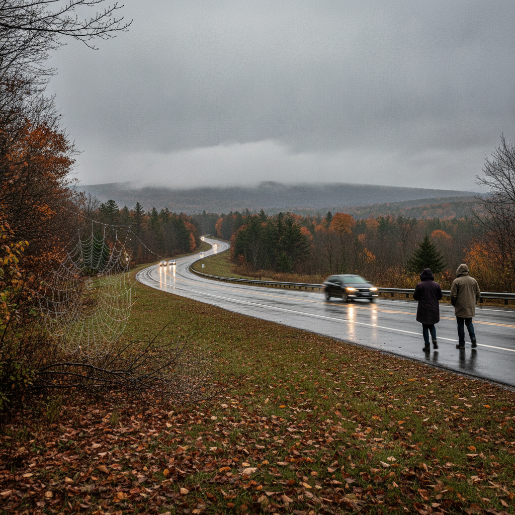 Overcast skies over an autumn landscape illustrating the Bennington County VT weather forecast.