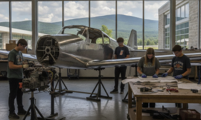 Students at Mount Anthony Union High School work on assembling a Van's — Mount Anthony Union High School Airplane Project