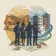 Illustration showing a group of people discussing housing solutions with a map, — VA Grants for Homeless Veterans Vermont