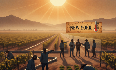 Agricultural laborers tending crop fields under the sun during New York farmworkers extreme heat conditions.