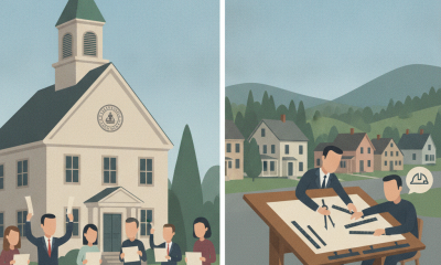 Illustration depicting a group of people holding documents outside a gove — North Bennington Short Term Rental Regulations