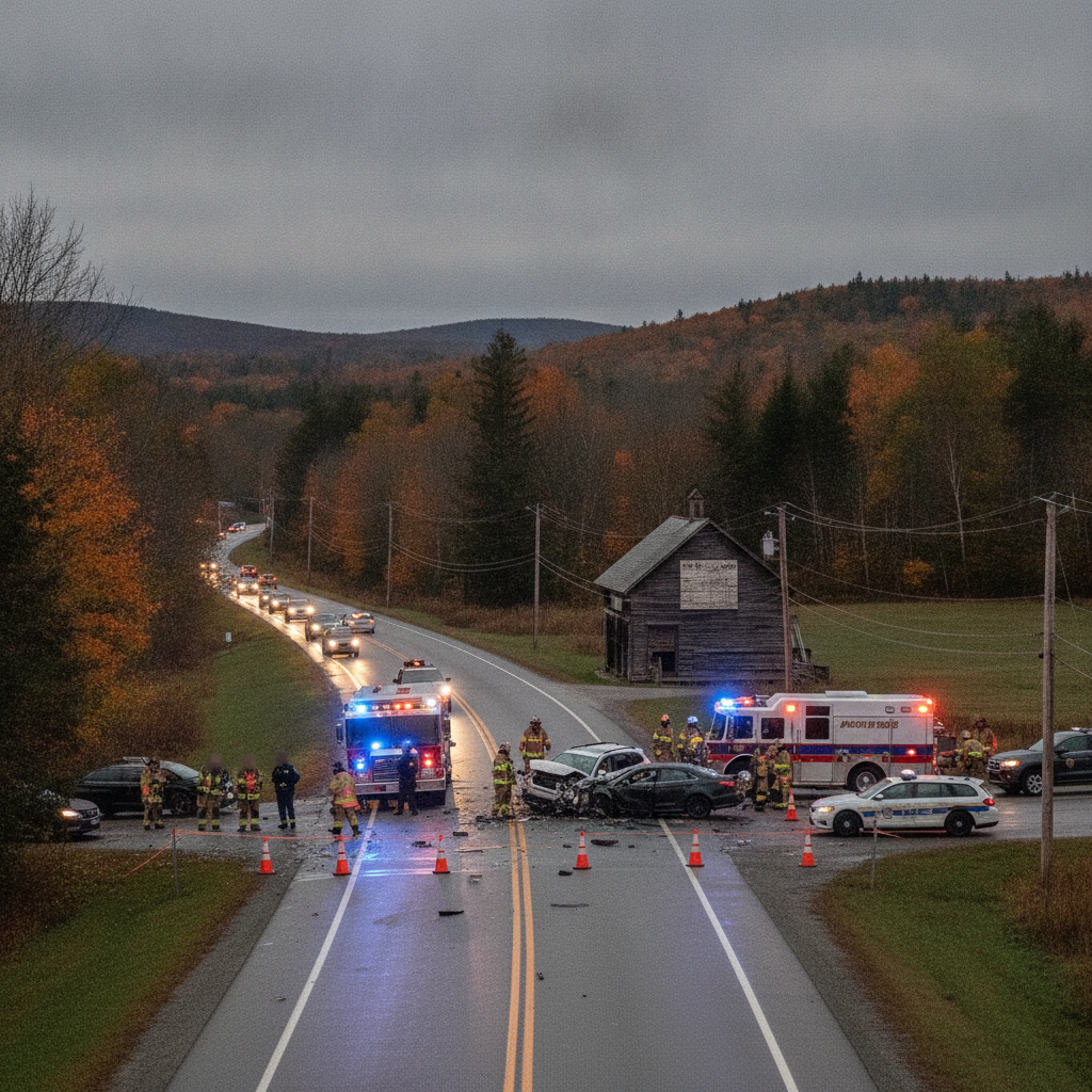 Emergency crews respond to a serious vehicle crash on Route 7A in Shaftsbury, VT, with roa — Route 7A Shaftsbury VT closed