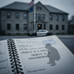 Open notebook with text about cruelty to a child incident outside Shaftsbury Barr — Shaftsbury barracks cruelty to a child