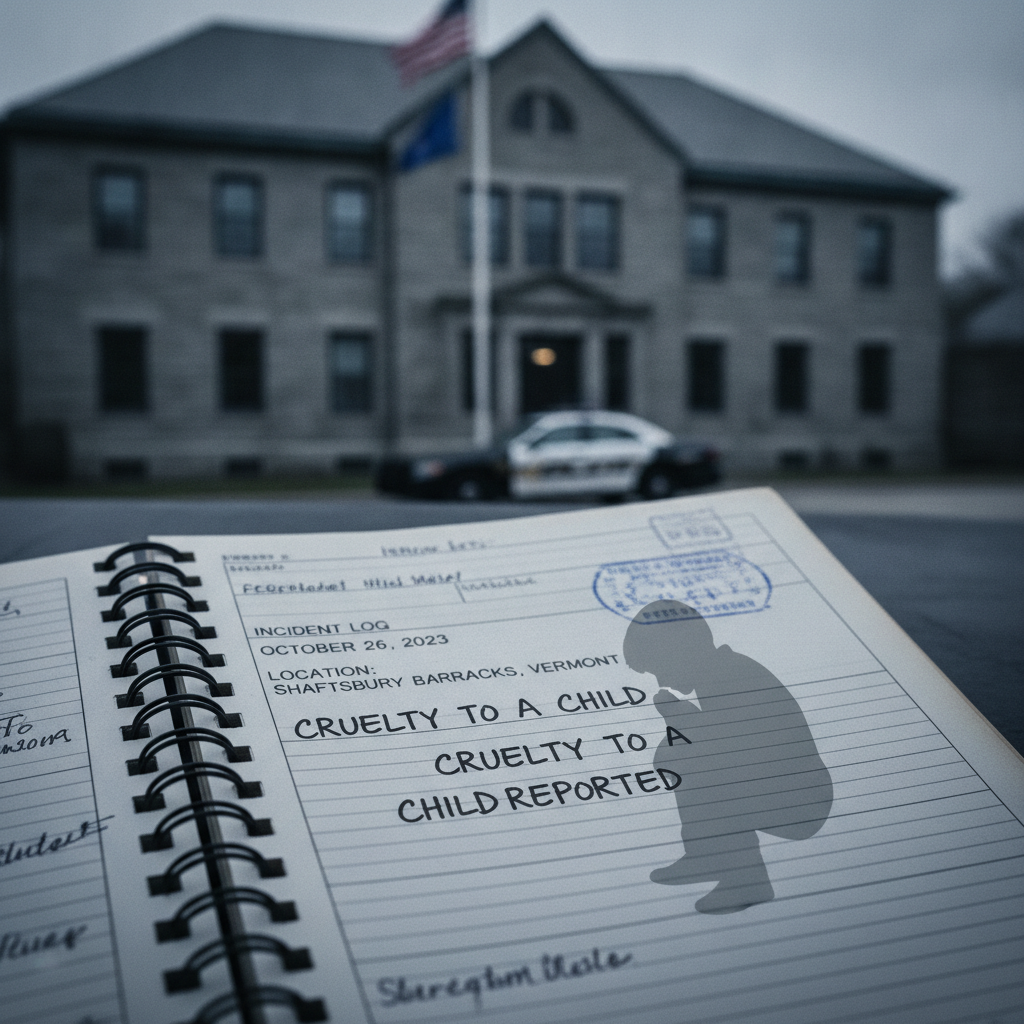Open notebook with text about cruelty to a child incident outside Shaftsbury Barr — Shaftsbury barracks cruelty to a child