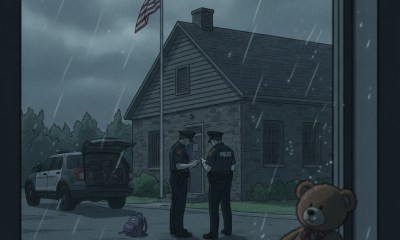 Two police officers discussing outside a stone building in Shaftsbury, VT, wit — Shaftsbury VT child cruelty investigation