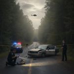 Vermont State Police cruiser lights active during a Shaftsbury VT hit and run road investigation.