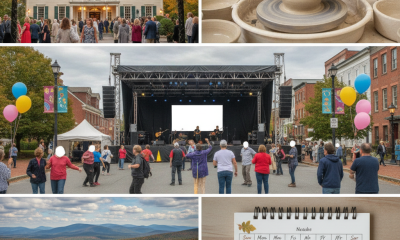 Collage of community events in Bennington, VT, including pottery workshops, l — Things to Do in Bennington VT This Weekend